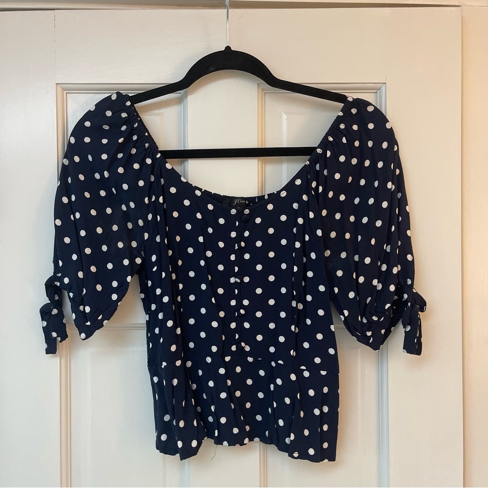 J. Crew polka dot navy top
